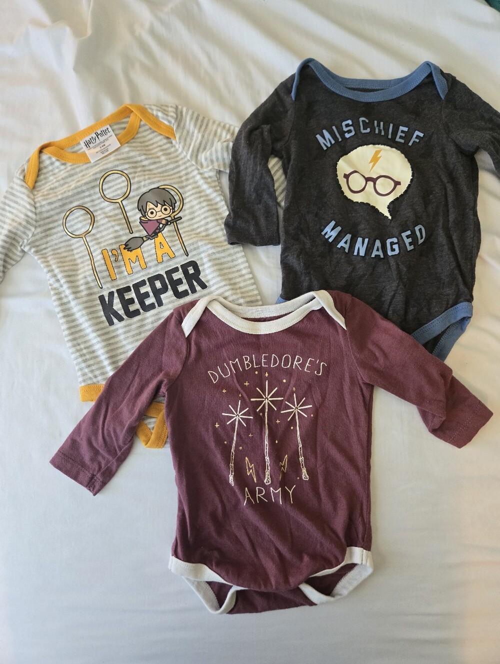 Bundle Of 3 Harry Potter Long Sleeve Onesies Size 3-6 Months